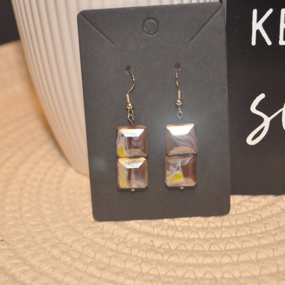 Iridescent Square Glass Bead Drop Earrings - Picture 6 of 6